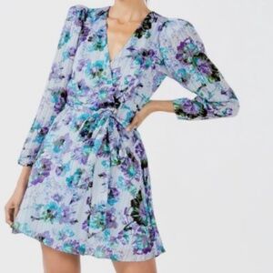 NWT 398 BCBG MAXAZRIA DRESS ERIKA BLUE FLORAL 2 WRAP LONG SLEEVE